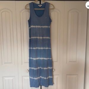 Vineyard Vines Striped Tie Dye Maxi Dress Blue White 100% Cotton